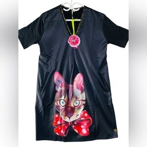 NWT Culito From Spain Cat Face Dress with Polka Dot Bow Sizes S/M/L